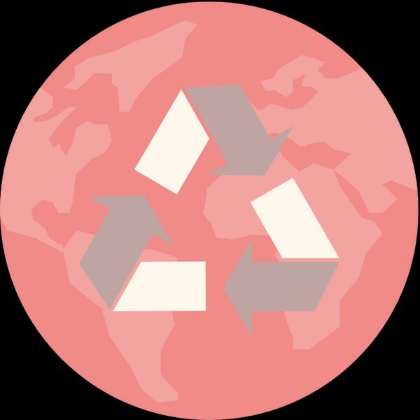 mapemonde rose avec icone du recyclage devant