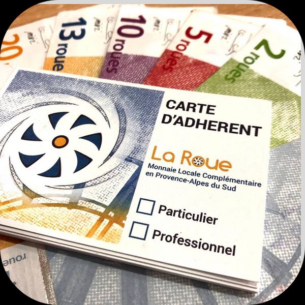 plusieurs billets de la monnaie arlésienne et un formulaire de carte d'adhérent